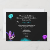 Masquerade Quinceanera 15 Partij Blauwgroen Paars Kaart (Achterkant)