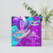 Masquerade Quinceanera 15-partijmaskers Blauwgroen Kaart (Staand voorkant)