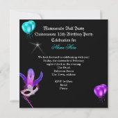 Masquerade Quinceanera 15-partijmaskers Blauwgroen Kaart (Achterkant)