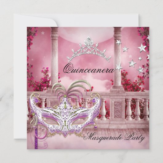 Masquerade Quinceanera 15 Pink Birthday Party Kaart (Voorkant)