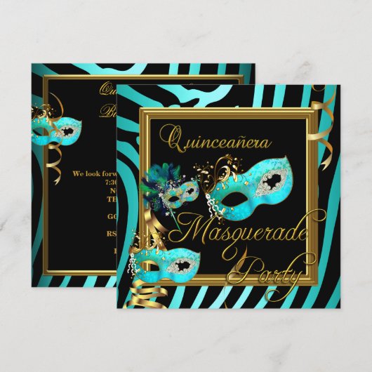 Masquerade Quinceanera 15 Zebra Birthday Party Kaart (Voorkant / Achterkant)