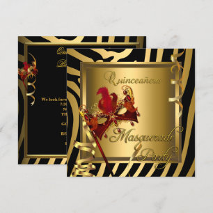 Masquerade Quinceanera 15 Zebra Rood Verjaardagsfe Kaart