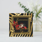 Masquerade Quinceanera 15 Zebra Roodfeest Kaart (Staand voorkant)