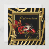 Masquerade Quinceanera 15 Zebra Roodfeest Kaart (Voorkant)