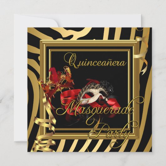 Masquerade Quinceanera 15 Zebra Roodfeest Kaart (Voorkant)