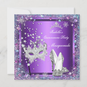 Masquerade Quinceañera 15de Verjaardagsfeest Paars Kaart