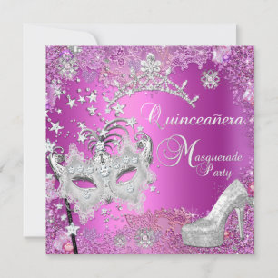Masquerade Quinceanera 15de Verjaardagsfeest Roze Kaart