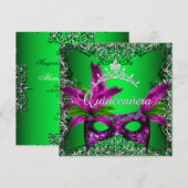 Masquerade Quinceanera 15e Limoen Roze Partij Kaart (Voorkant / Achterkant)