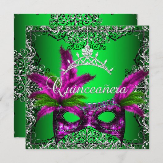 Masquerade Quinceanera 15e Limoen Roze Partij Kaart (Voorkant / Achterkant)