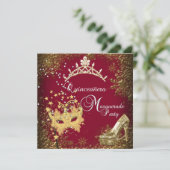 Masquerade Quinceanera 15e partij, rood/Bourgogne Kaart (Staand voorkant)