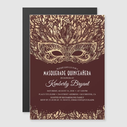 MASQUERADE QUINCEANERA 15E VERJAARDAG MAGNETISCHE UITNODIGING (Voorkant / Achterkant)