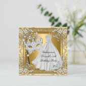 Masquerade Quinceanera 15e verjaardag Masker Gold Kaart (Staand voorkant)