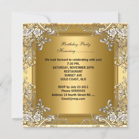 Masquerade Quinceanera 15e verjaardag Masker Gold Kaart (Achterkant)