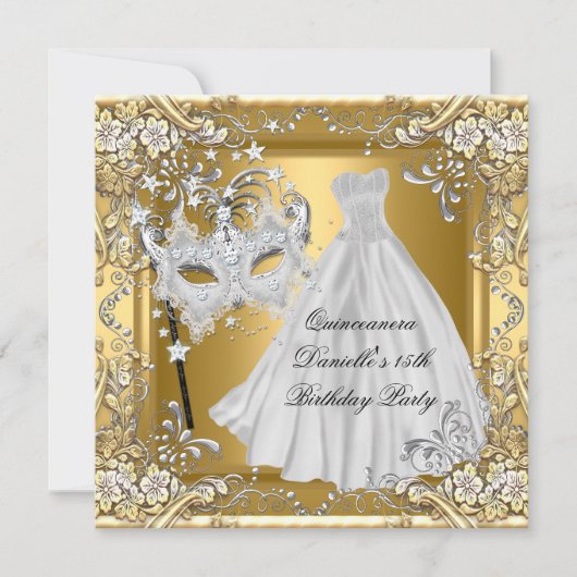Masquerade Quinceanera 15e verjaardag Masker Gold  Kaart (Voorkant)