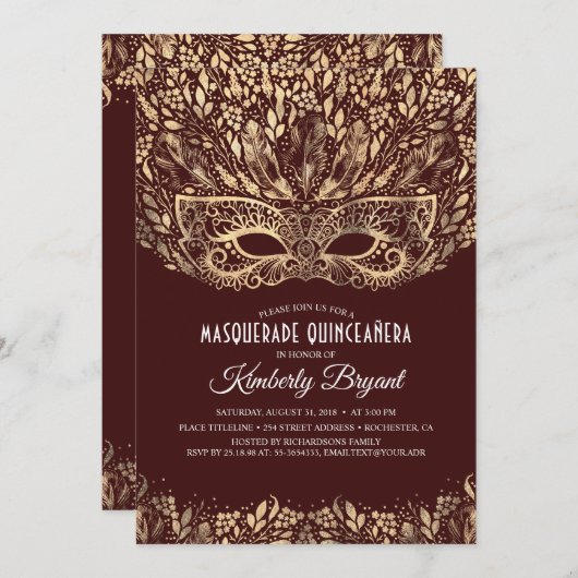 MASQUERADE QUINCEANERA 15E VERJAARDAGSFEEST KAART (Voorkant / Achterkant)