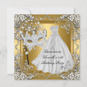 Masquerade Quinceanera 15th Birthday Mask Gold Kaart (Voorkant)