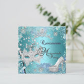 Masquerade Quinceanera 15th Party Blue Tiara Shoe Kaart (Staand voorkant)