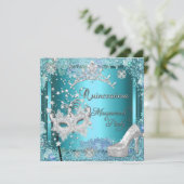 Masquerade Quinceanera 15th Party Blue Tiara Shoe Kaart (Staand voorkant)