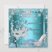Masquerade Quinceanera 15th Party Blue Tiara Shoe Kaart (Voorkant)