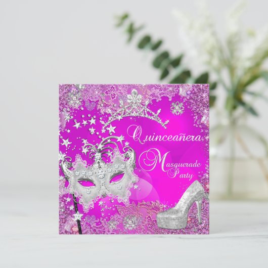 Masquerade Quinceanera 15th Party Tiara Shoe Kaart (Staand voorkant)