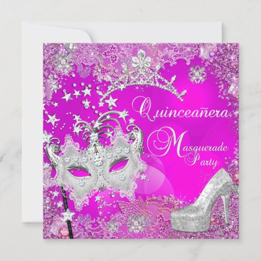 Masquerade Quinceanera 15th Party Tiara Shoe Kaart (Voorkant)