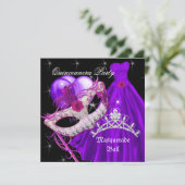 Masquerade Quinceanera Birthday Paars Kaart (Staand voorkant)