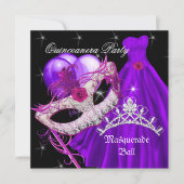 Masquerade Quinceanera Birthday Paars Kaart (Voorkant)