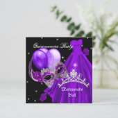 Masquerade Quinceanera Birthday Paars Roos Kaart (Staand voorkant)