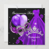 Masquerade Quinceanera Birthday Paars Roos Kaart (Voorkant)