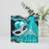 Masquerade Quinceanera Birthday Party Blauwgroen 2 Kaart (Staand voorkant)
