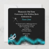 Masquerade Quinceanera Birthday Party Blauwgroen 2 Kaart (Achterkant)