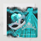Masquerade Quinceanera Birthday Party Blauwgroen 2 Kaart (Voorkant)