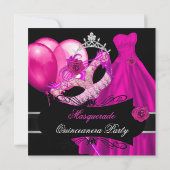 Masquerade Quinceanera Birthday Party Pink Kaart (Achterkant)