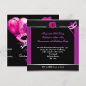 Masquerade Quinceanera Birthday Party Pink Kaart (Voorkant / Achterkant)