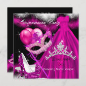 Masquerade Quinceanera Birthday Party roze 3 Kaart (Voorkant / Achterkant)