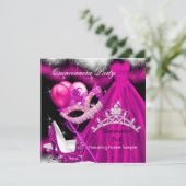 Masquerade Quinceanera Birthday Party roze 3 Kaart (Staand voorkant)