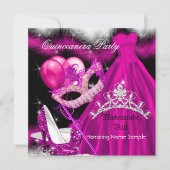 Masquerade Quinceanera Birthday Party roze 3 Kaart (Voorkant)