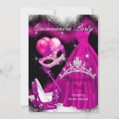 Masquerade Quinceanera Birthday Party roze 3a Kaart (Voorkant)