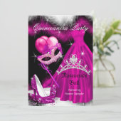 Masquerade Quinceanera Birthday Party roze 3a Kaart (Staand voorkant)