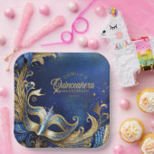 Masquerade Quinceanera Blue Gold ID1031 Papieren Bordje (Feest)