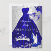 Masquerade Quinceanera Blue Silver Dress Heels Kaart (Voorkant)