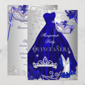 Masquerade Quinceanera Blue Silver Dress Heels Kaart (Voorkant / Achterkant)