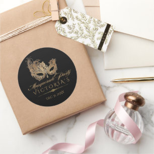 Masquerade Quinceanera Chic Zwart Goud Ronde Sticker