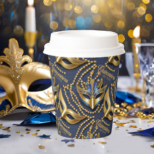 Masquerade Quinceanera Kralen Maskers Blauw ID1031 Papieren Bekers