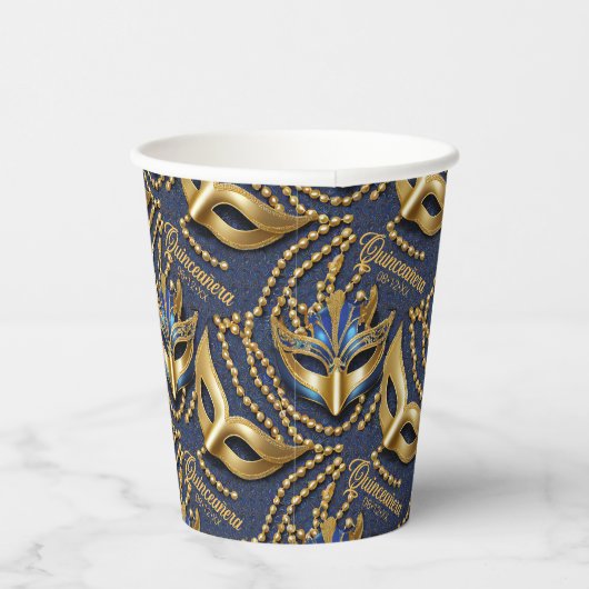 Masquerade Quinceanera Kralen Maskers Blauw ID1031 Papieren Bekers (Rechts)