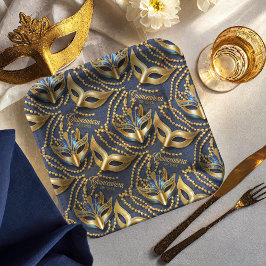 Masquerade Quinceanera Kralen Maskers Blauw ID1031 Papieren Bordje