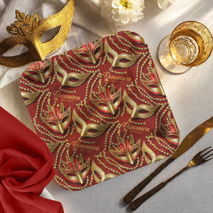 Masquerade Quinceanera Kralen Maskers Rood ID1031 Papieren Bordje