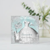 Masquerade Quinceanera Mint Blue Silver Snowflakes Kaart (Staand voorkant)