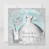 Masquerade Quinceanera Mint Blue Silver Snowflakes Kaart (Voorkant)