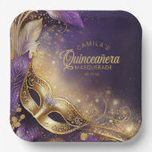 Masquerade Quinceanera Paarse Goud ID1031 Papieren Bordje (Voorkant)